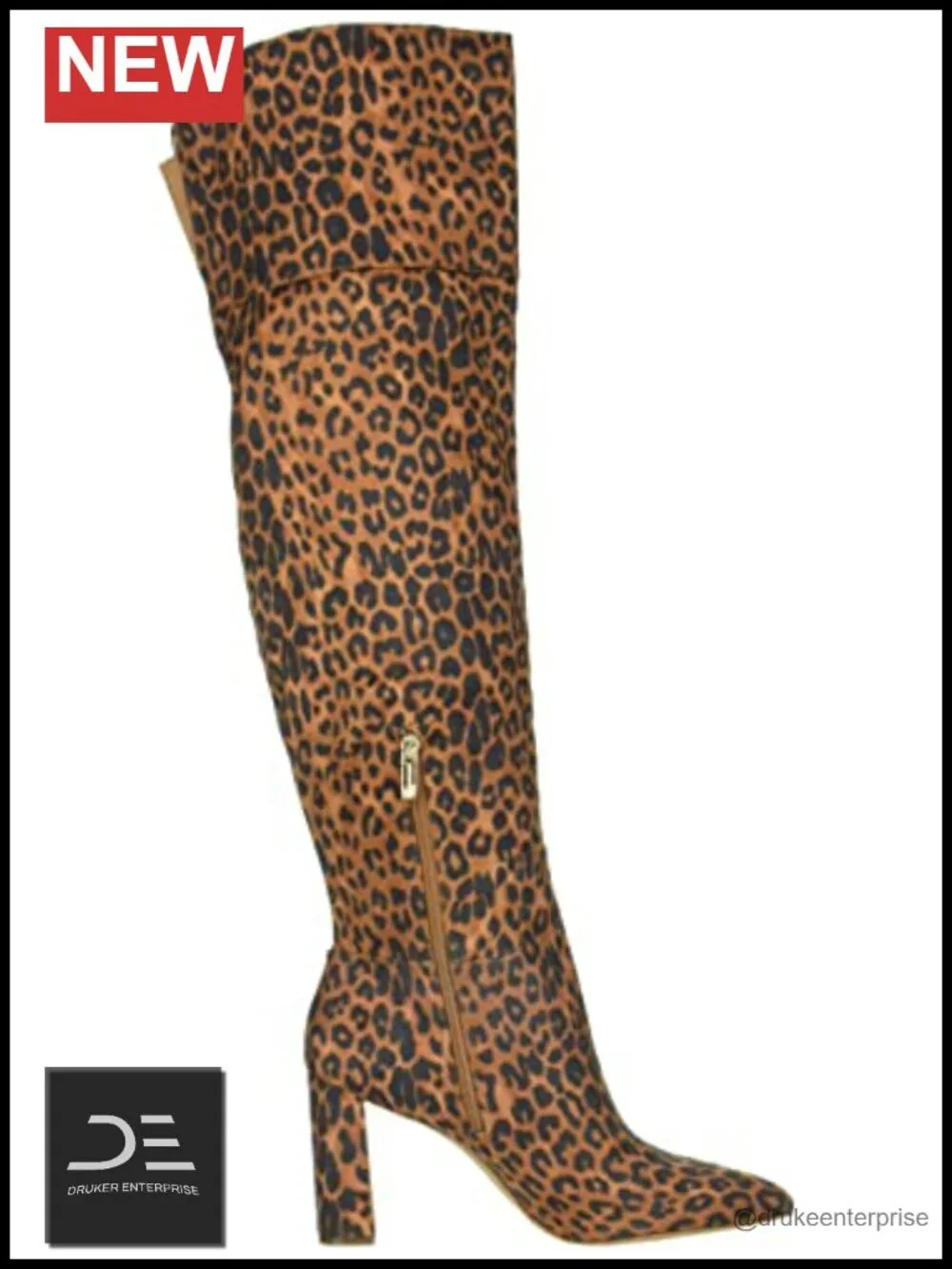 Over-the-Knee Boots Block Heel Pointed Toe Zip Cotton Lining Fall Boots